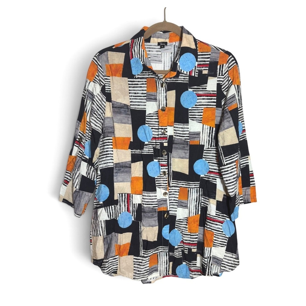 Shana Tunic Top w Zipper back Geo Print w pockets sz LG